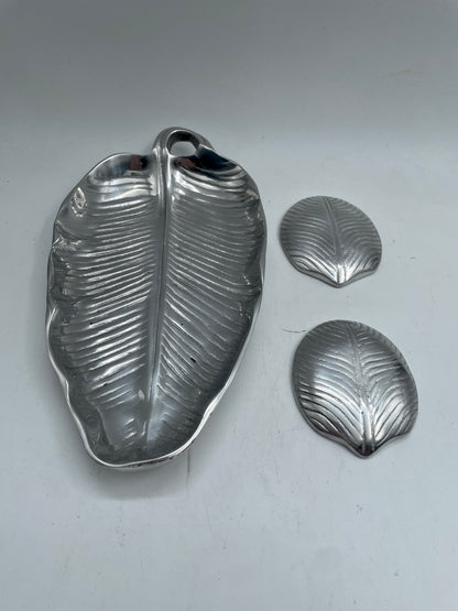 Silver Small 3pc Leaf Pewter Tray Set