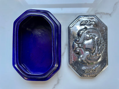 Silver and Blue 3pc Jewelry Pewter Holder Set