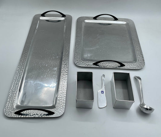Silver Medium 6pc Tray and Utensils Pewter Set