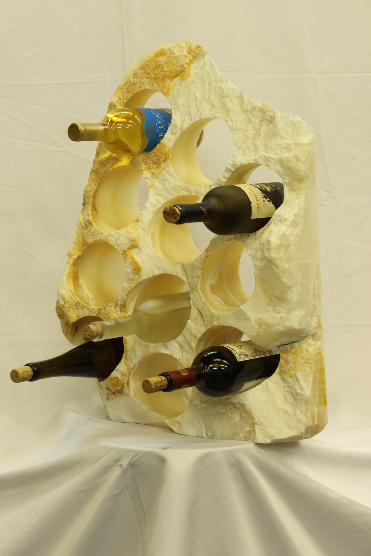 Yellow & White Onyx Stone Wine Holder