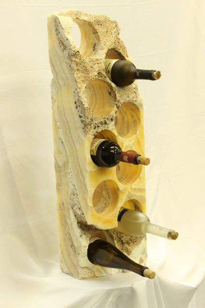 Yellow & Brown Onyx Stone Wine Holder