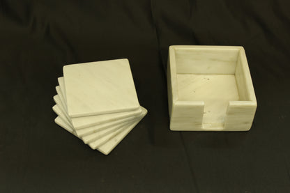 7pc White Marble Coaster Set