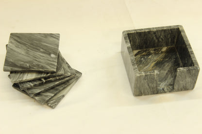 7 Pc. Black Marble Coaster Set