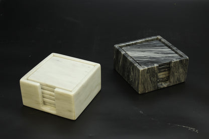7pc White Marble Coaster Set