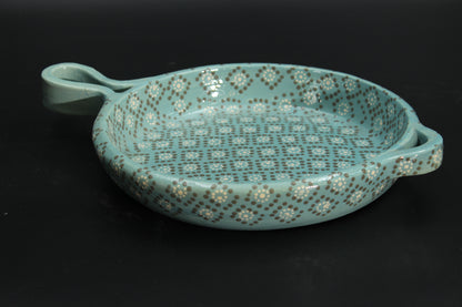 8" Aqua Patterned Clay Frying Pan