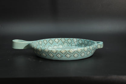 8" Aqua Patterned Clay Frying Pan