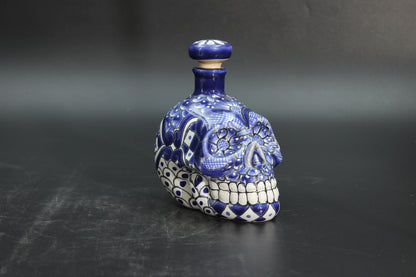 16oz Blue Talavera Ceramic Skull Liquor Bottle