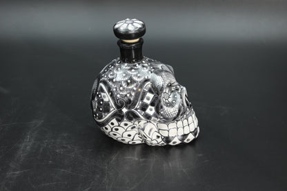 16oz Black Talavera Ceramic Skull Liquor Bottle