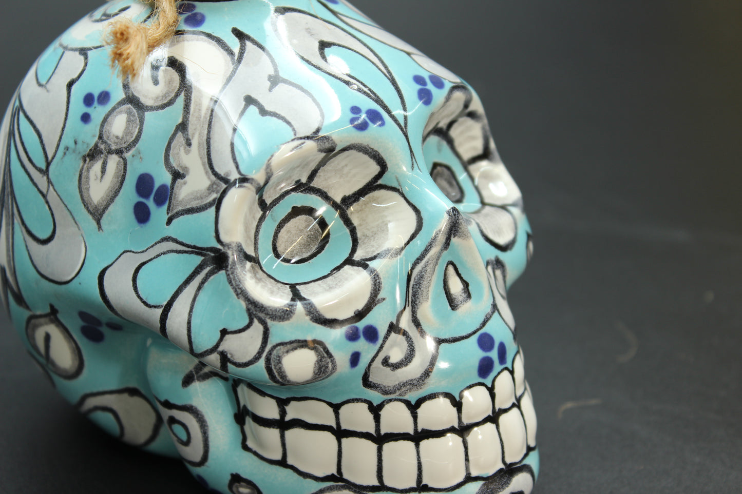 16oz Aqua Talavera Ceramic Skull Liquor Bottle