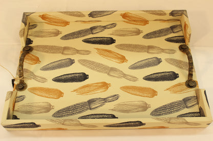 Beige Cornfield Serving Tray w/ Metal Handles