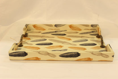 Beige Cornfield Serving Tray w/ Metal Handles