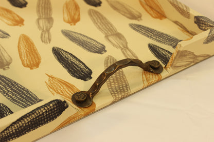 Beige Cornfield Serving Tray w/ Metal Handles