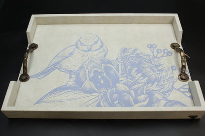 Lilac Bluebird Serving Tray w/ Metal Handles
