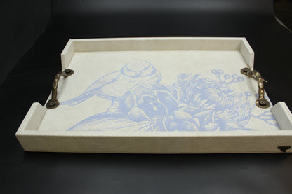 Lilac Bluebird Serving Tray w/ Metal Handles