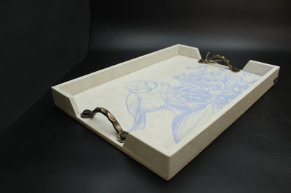 Lilac Bluebird Serving Tray w/ Metal Handles