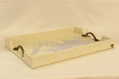 Lilac Bluebird Serving Tray w/ Metal Handles