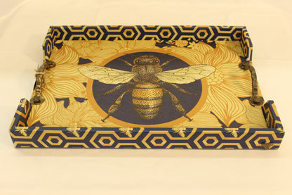 Blue Beehive Serving Tray w/ Metal Handles