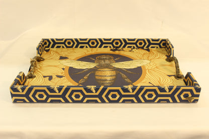 Blue Beehive Serving Tray w/ Metal Handles