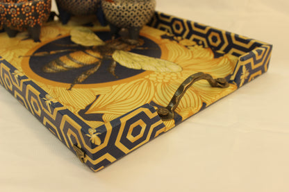 Blue Beehive Serving Tray w/ Metal Handles