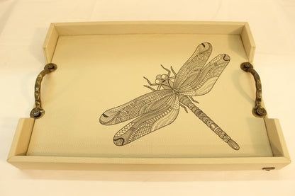 Black Dragonfly Serving Tray w/ Metal Handles