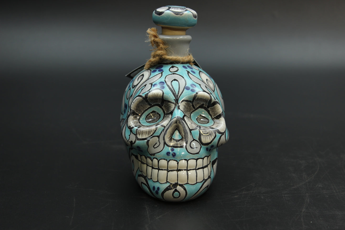 16oz Aqua Talavera Ceramic Skull Liquor Bottle