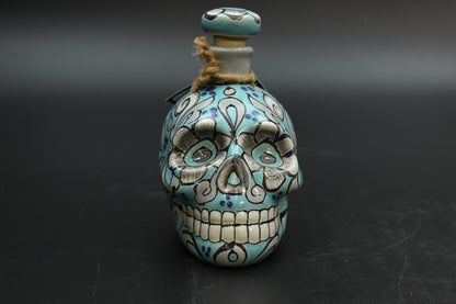 16oz Aqua Talavera Ceramic Skull Liquor Bottle