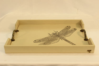 Black Dragonfly Serving Tray w/ Metal Handles