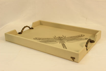 Black Dragonfly Serving Tray w/ Metal Handles