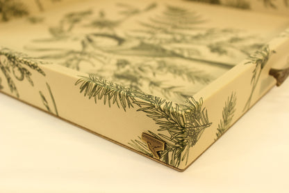 Green Floral Serving Tray w/ Metal Handles