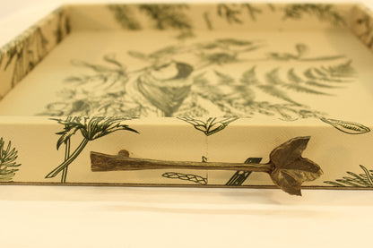 Green Floral Serving Tray w/ Metal Handles
