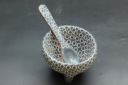 6oz Plomo Grey Ceramic Salsa Bowl w/ Spoon