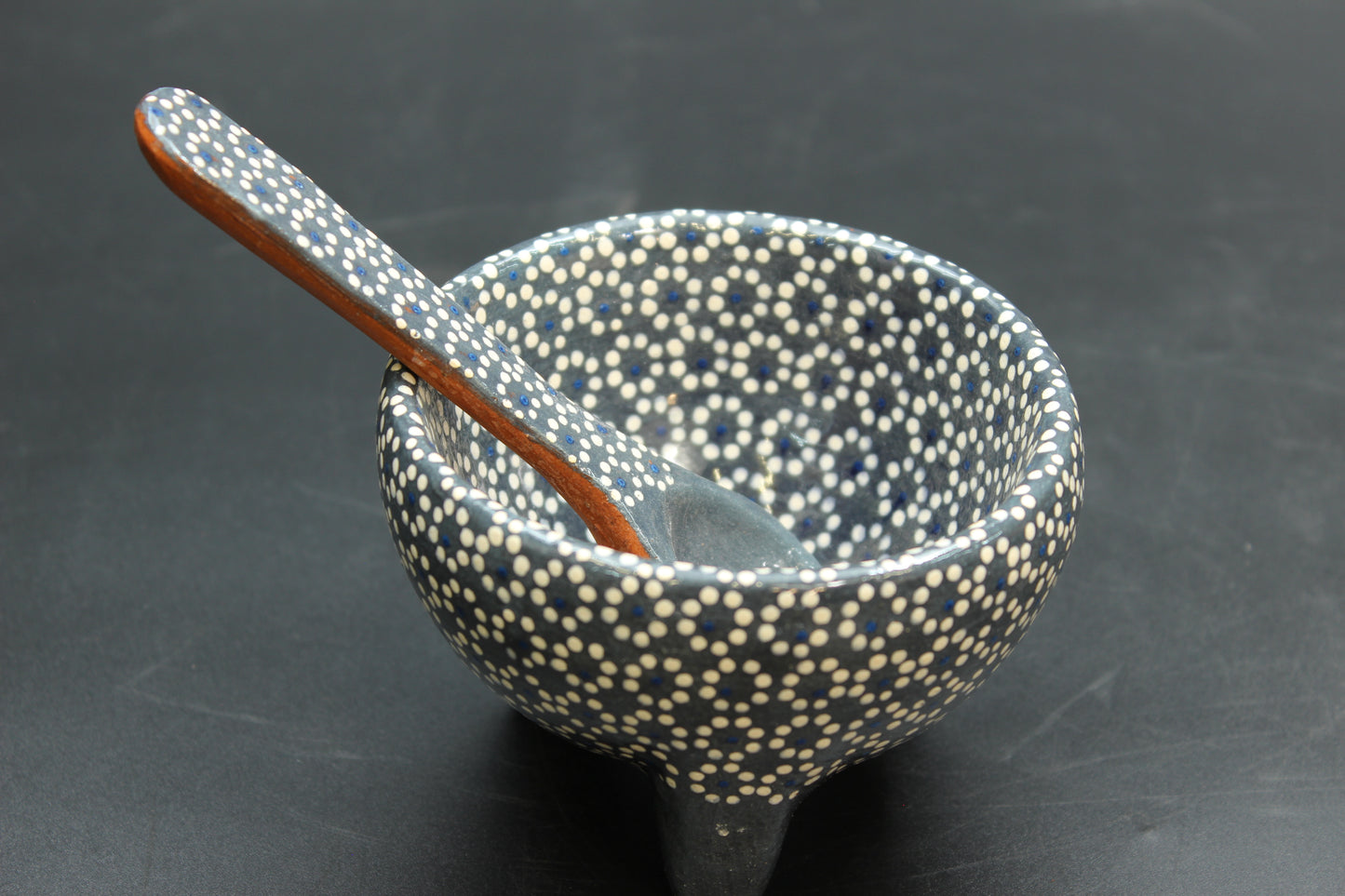 6oz Plomo Grey Ceramic Salsa Bowl w/ Spoon