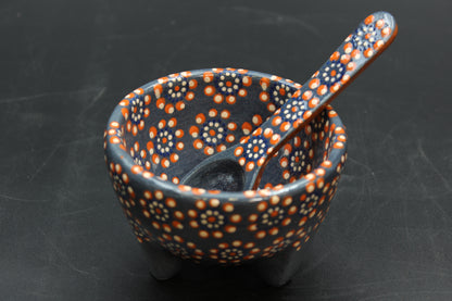 6oz Blue & Red Ceramic Salsa Bowl w/ Spoon