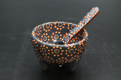 6oz Blue & Red Ceramic Salsa Bowl w/ Spoon