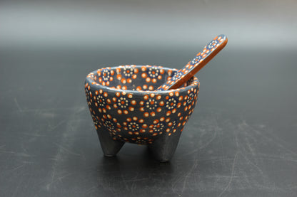6oz Blue & Red Ceramic Salsa Bowl w/ Spoon