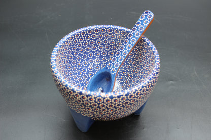 24oz Royal Blue Ceramic Salsa Bowl w/ Spoon