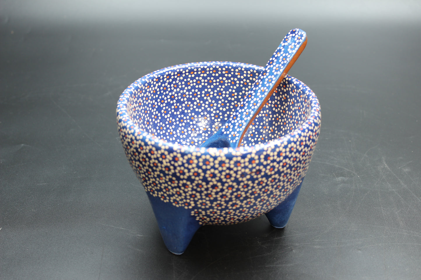 24oz Royal Blue Ceramic Salsa Bowl w/ Spoon