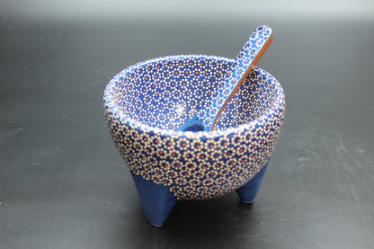 24oz Royal Blue Ceramic Salsa Bowl w/ Spoon