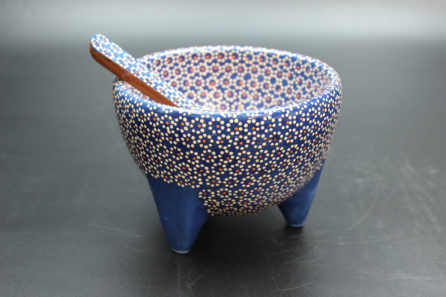 24oz Royal Blue Ceramic Salsa Bowl w/ Spoon