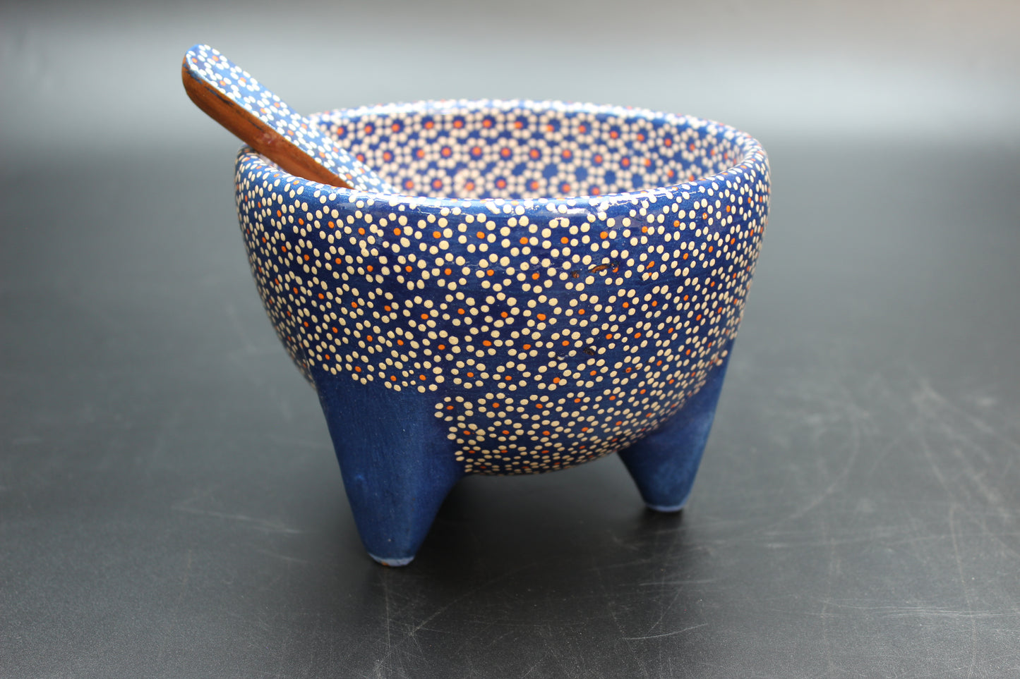 24oz Royal Blue Ceramic Salsa Bowl w/ Spoon