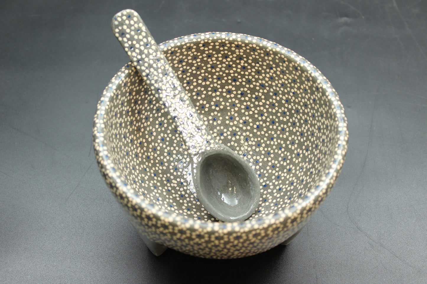 24oz Lead Grey Ceramic Salsa Bowl w/ Spoon