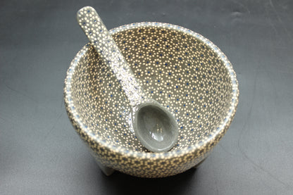 24oz Lead Grey Ceramic Salsa Bowl w/ Spoon