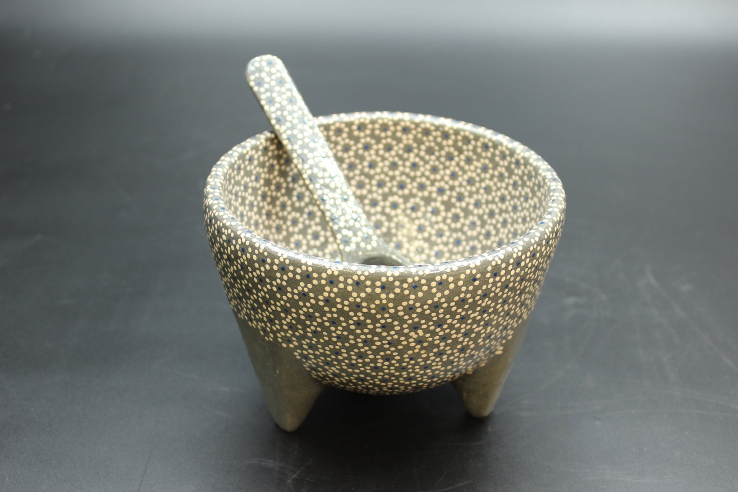 24oz Lead Grey Ceramic Salsa Bowl w/ Spoon
