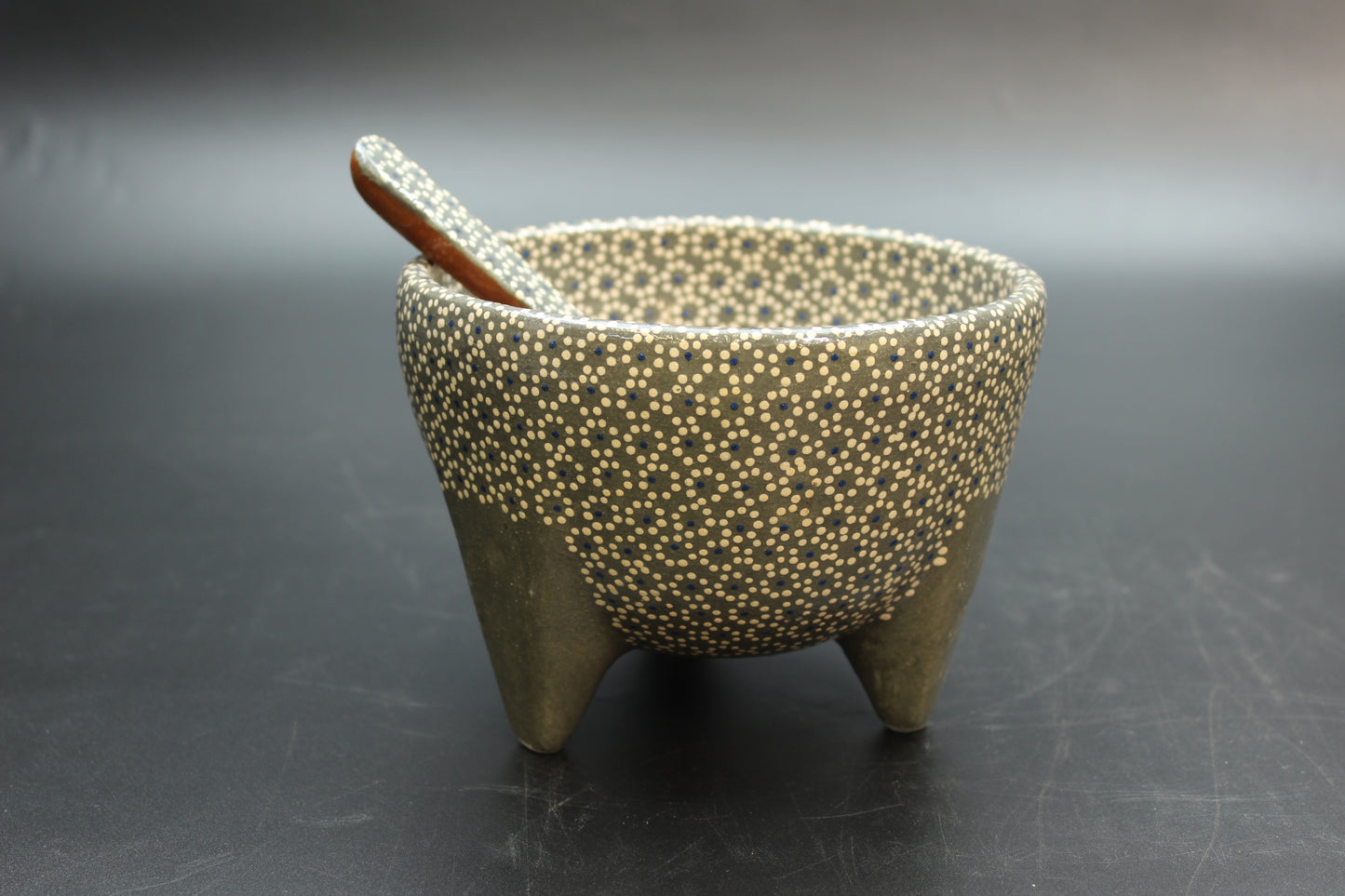 24oz Lead Grey Ceramic Salsa Bowl w/ Spoon
