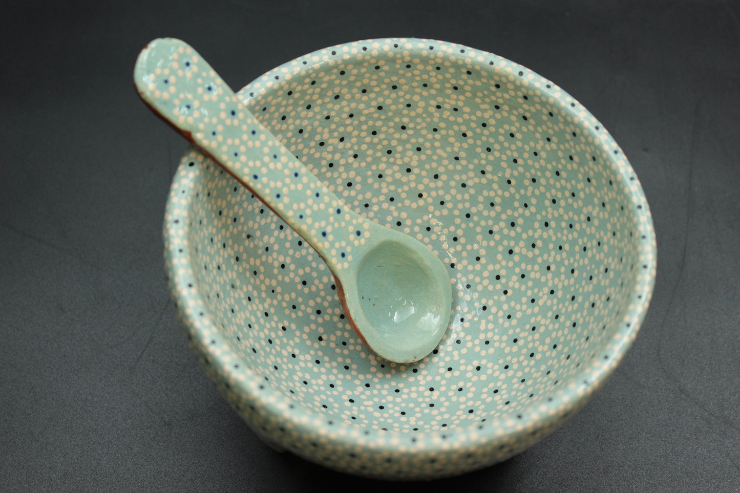 24oz Celadon Green Ceramic Salsa Bowl w/ Spoon
