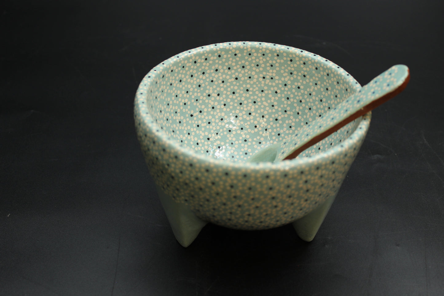 24oz Celadon Green Ceramic Salsa Bowl w/ Spoon