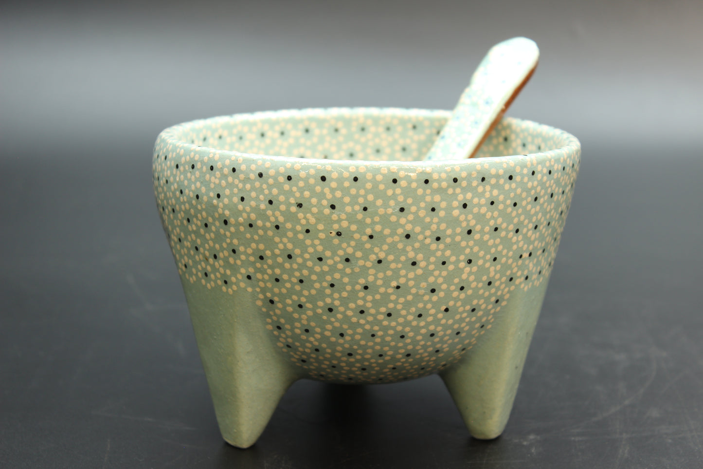 24oz Celadon Green Ceramic Salsa Bowl w/ Spoon