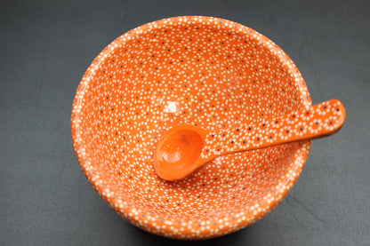 24oz Fire Orange Ceramic Salsa Bowl w/ Spoon