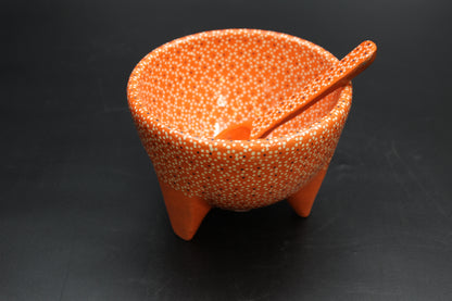 24oz Fire Orange Ceramic Salsa Bowl w/ Spoon