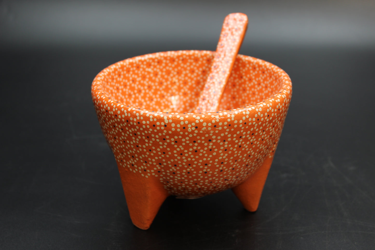 24oz Fire Orange Ceramic Salsa Bowl w/ Spoon